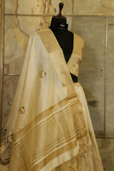 Off White Tussar Silk Saree with Embroidery work - Matka Motif